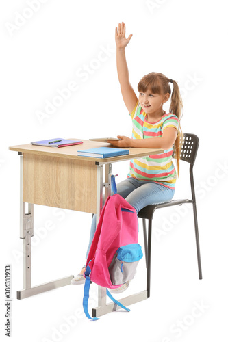 Little pupil with raised ha...