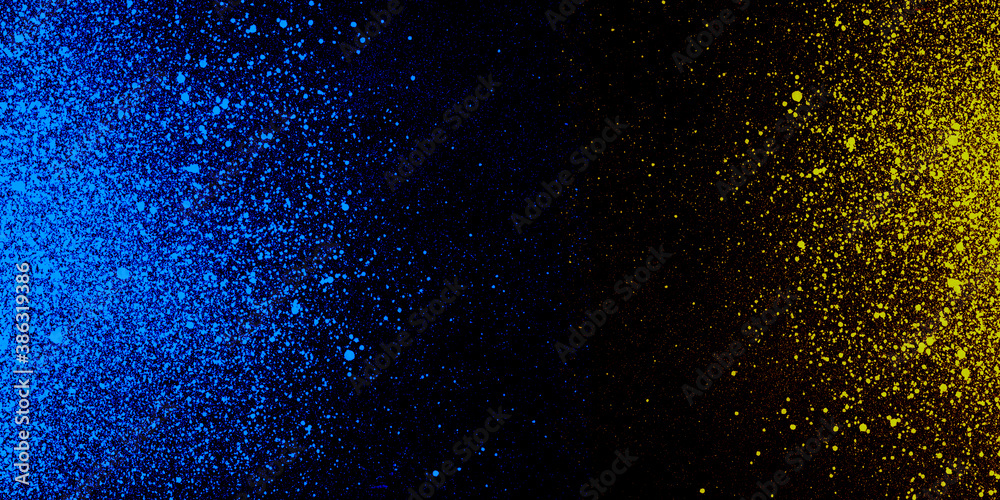 Abstract blue yellow paint explosion isolated on black background	