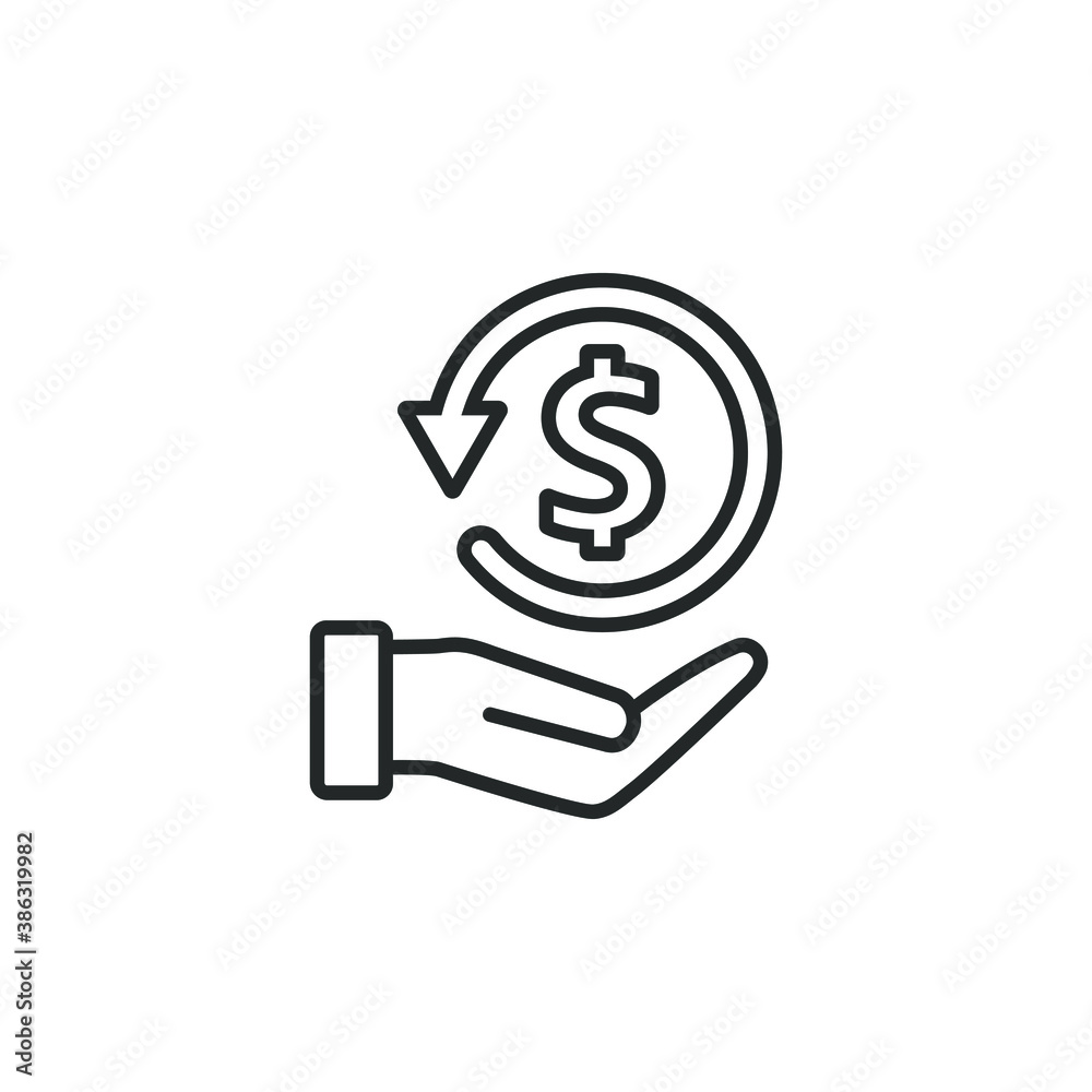 Cashback icon. Return money symbol concept isolated on white background. Vector illustration Cashback icon. Return money symbol concept isolated on white background. Vector illustration