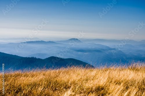 Εκτύπωση καμβά Smoke in the hills - View from Marys Peak, Oregon looking at the Coast Range through smoke from wild fires
