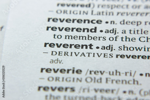 Word or phrase Reverent in a dictionary. photo