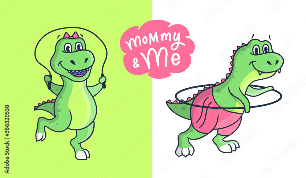 Obraz premium This is a family look vector illustrations. Cartoonish girl dinosaurs