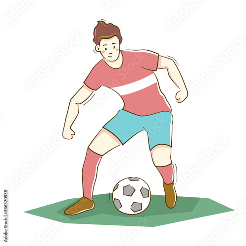 Soccer player kicks the ball.