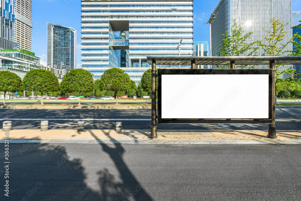 Blank billboard at bus stop in city of China Blank billboard at bus stop in city of China