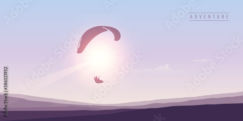 paragliding adventure on purple mountain background vector illustration EPS10