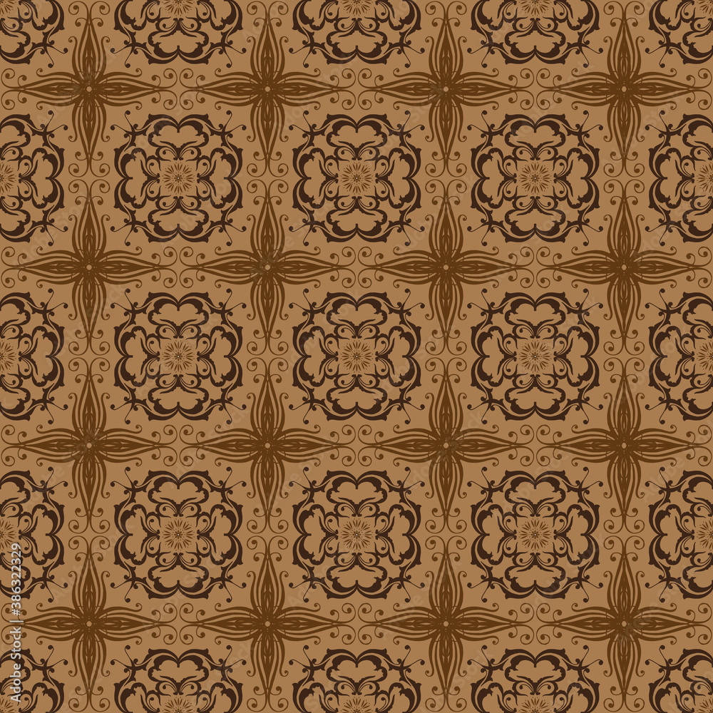 Unique circle motifs on Jogja batik design with soft brown color concept.
