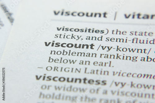 Word or phrase Viscount in a dictionary. photo