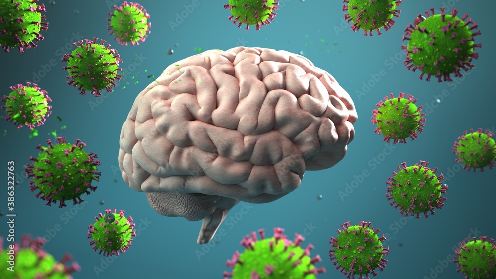 Coronavirus attacks the brain - obrazy, fototapety, plakaty 