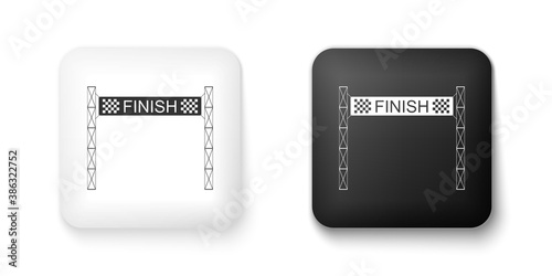 Black and white Ribbon in finishing line icon isolated on white background. Symbol of finish line. Sport symbol or business concept. Square button. Vector.