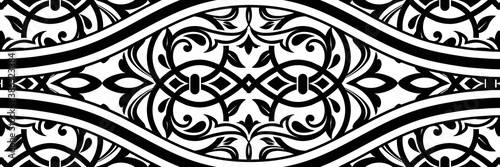 Majolica pottery tile, black and white azulejo, original traditional Portuguese and Spain decor. Seamless border with Victorian motives. Vector illustration.