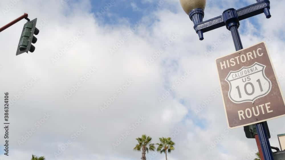 Pacific Coast Highway, historic route 101 road sign, tourist ...
