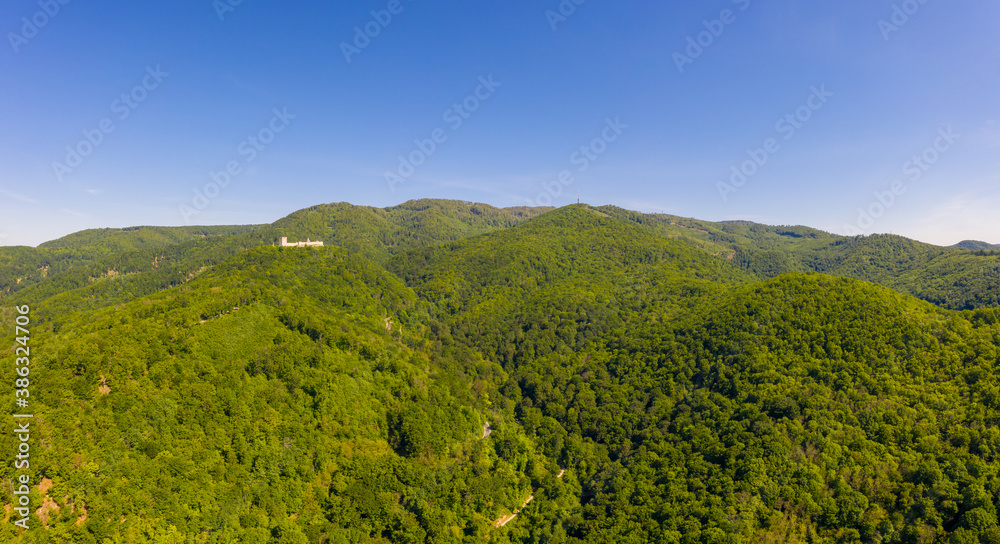 Obraz premium Aerial view of Medvedgrad fortification at Medvednica mountain, Zagreb, Croatia.