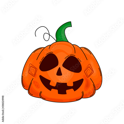 Smiling pumpkin isolated. Cector funny smiling orange pumpkin. Cartoonish cute pumpkin. Vector.