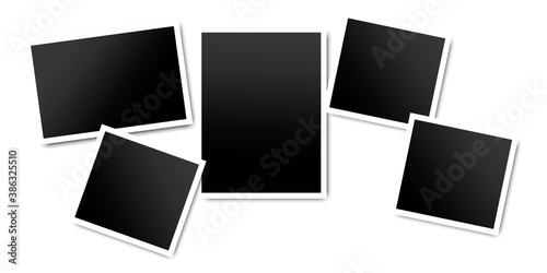 Photo Frame. Blank black photo. Set of black photos with white frames. Vector illustration. Stock image.
