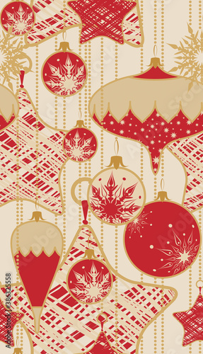Christmas seamless pattern with christmas tree decoration. Vector background for winter holidays.