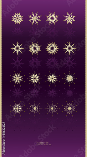 Snowflakes collection for design of Christmas or winter holidays. Vector decorative graphic elements.