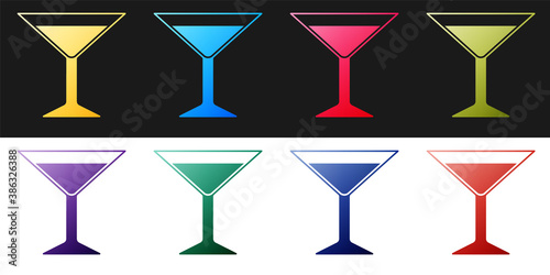 Set Martini glass icon isolated on black and white background. Cocktail icon. Wine glass icon. Vector.