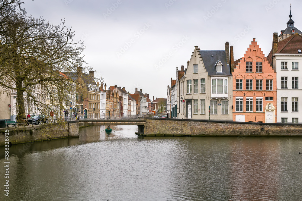 Canal embankment in Bruges, Belgium
