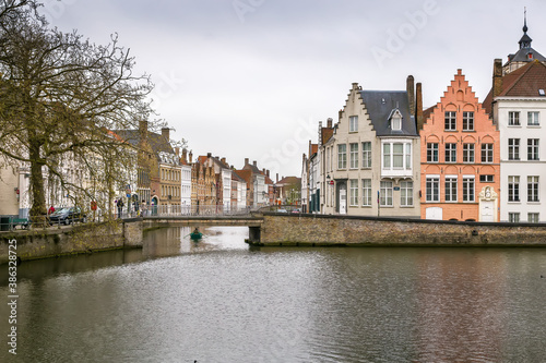 Canal embankment in Bruges, Belgium