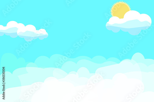 Background vector illustration sky sun and white clouds