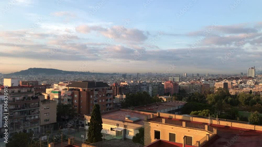 video of panoramic view of the city of Barcelona with morning pollution video of panoramic view of the city of Barcelona with morning pollution