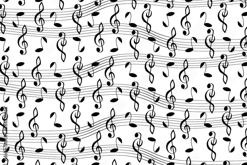 Obraz premium Musical pattern with notes, Music vector pattern - black and white