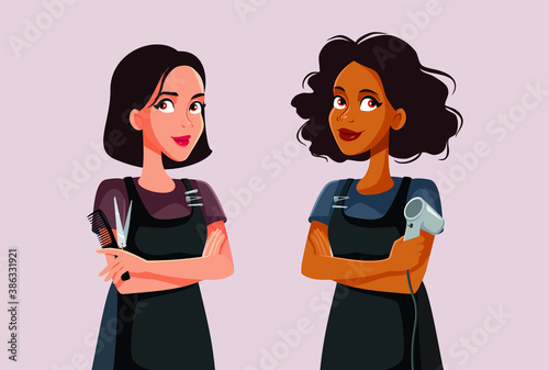 Team of Female Hair Stylists Holding Their Tools