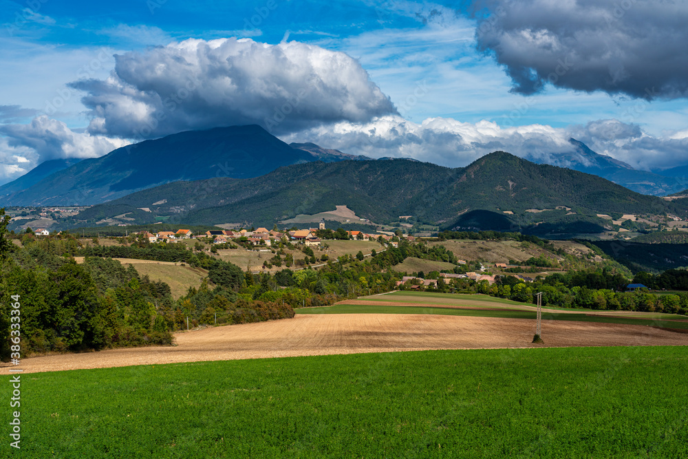 Naklejka premium Trieves valley with the Vercors mountain range near Bourg Saint Maurice, France