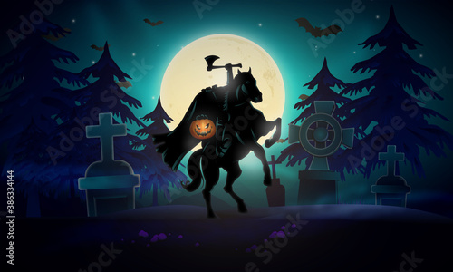 Halloween background with headless horsemen design photo