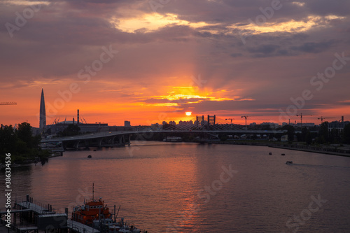 Saint Petersburg, Neva, beautiful sunset