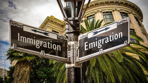 Street Sign Emigration versus Immigration