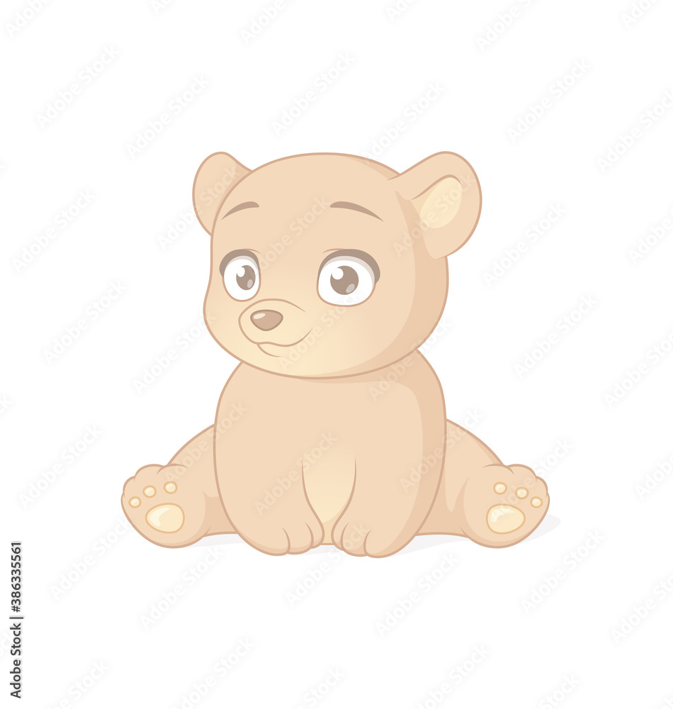 Cute sitting baby bear cartoon character. Vector illustration on white background. Cute sitting baby bear cartoon character. Vector illustration on white background.