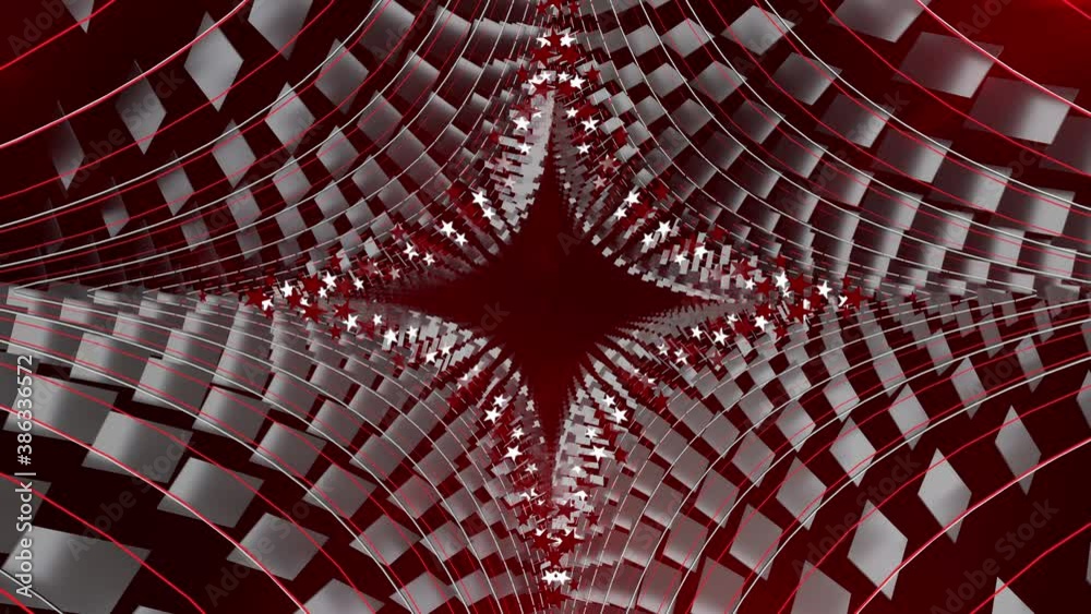 Abstract Red moving background in loop, futuristic star tunnel style