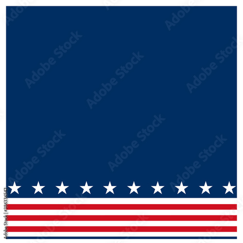 American flag symbols border with dark blue empty space for text. 