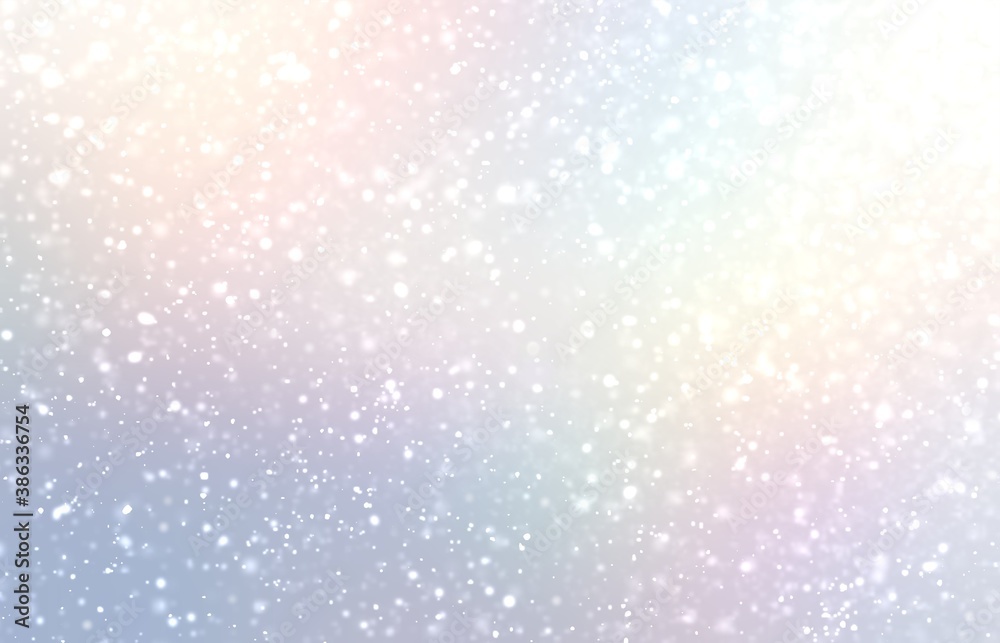Holographic falling snow light texture. Winter holidays abstract empty background.