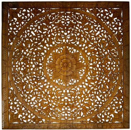 The flowery wood carvings made by Asian craftsmen buetiful photo