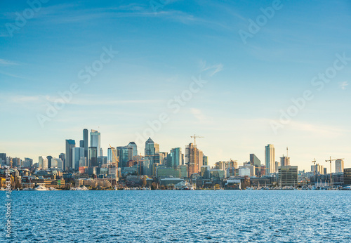 Seattle cityskyline over Lake Union on sunny day seattle washington usa..
