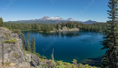 The Best View - Benson Lake and the Three Sisters in the Oregon Cascade Mountains. photo