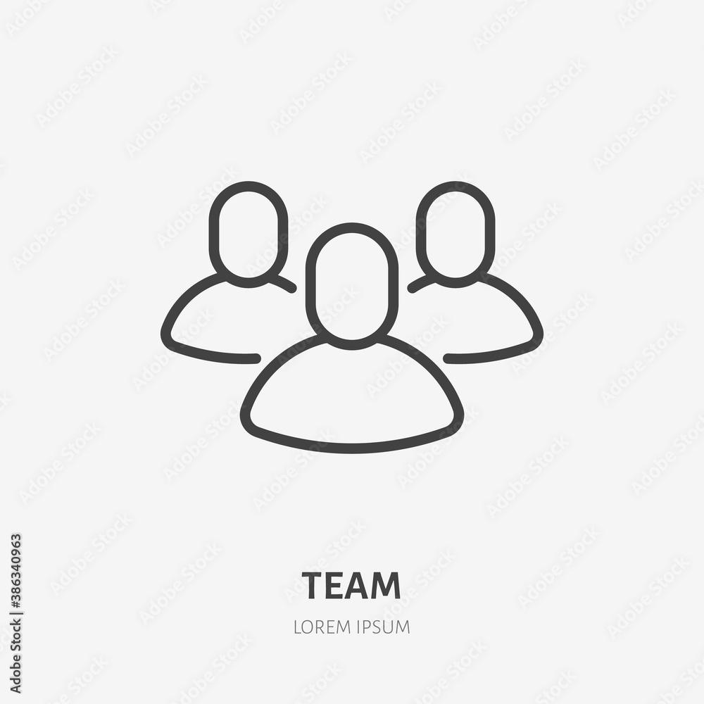 Teem flat line icon. Work group vector illustration. Thin sign of business teamwork, person pictogram Teem flat line icon. Work group vector illustration. Thin sign of business teamwork, person pictogram