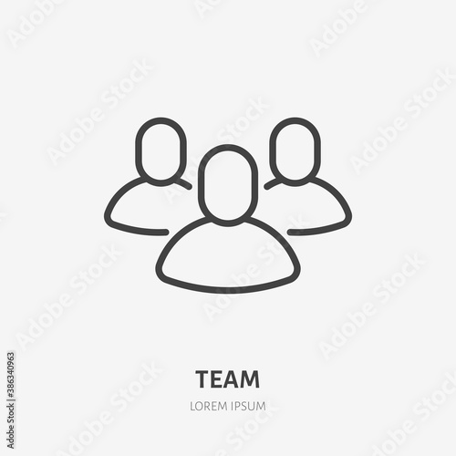 Teem flat line icon. Work group vector illustration. Thin sign of business teamwork, person pictogram