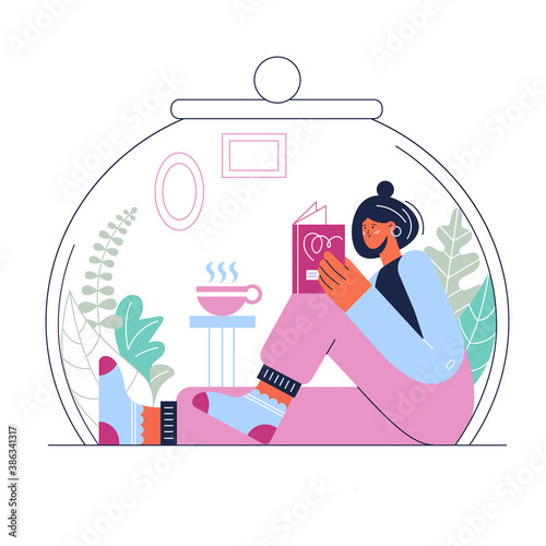 Introvert character woman concept stay home quarantine