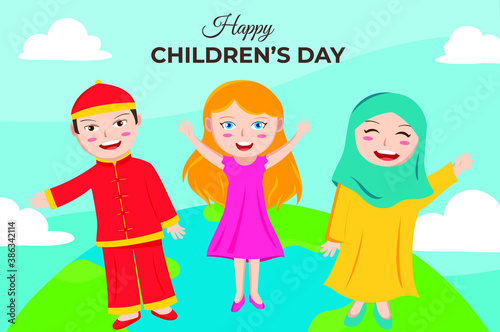 Happy children in a world