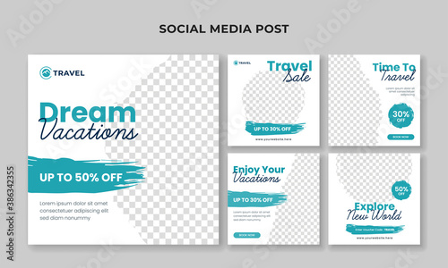 Dream vacation social media post template. Travel banner collection