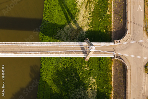 Aerial view of Martinska Ves bridge crossing Sava river at countryside Croatia. photo