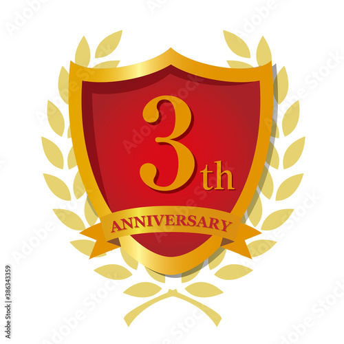 月桂樹のリースアニバーサリーの盾型赤アイコン3周年記念