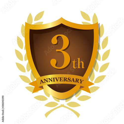 月桂樹のリースアニバーサリーの盾型茶アイコン3周年記念