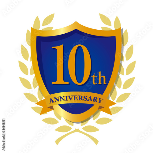 月桂樹のリースアニバーサリーの盾型青アイコン10周年記念