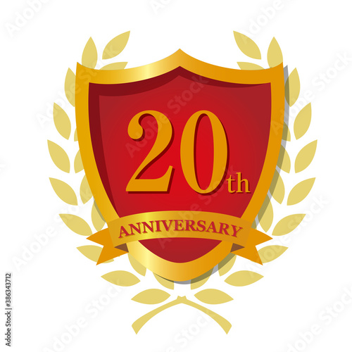 月桂樹のリースアニバーサリーの盾型赤アイコン20周年記念
