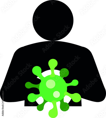 color illustration of a person holding a green bacteria virus on a white background