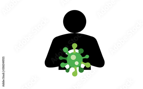 color illustration of a person holding a green bacteria virus on a white background
